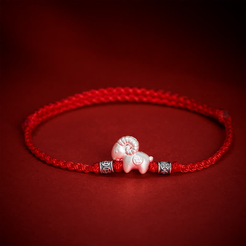 Buddha Stones Jahr des Schafes 999 Sterling Silber Armband mit Schafmotiv - Rot - image 0