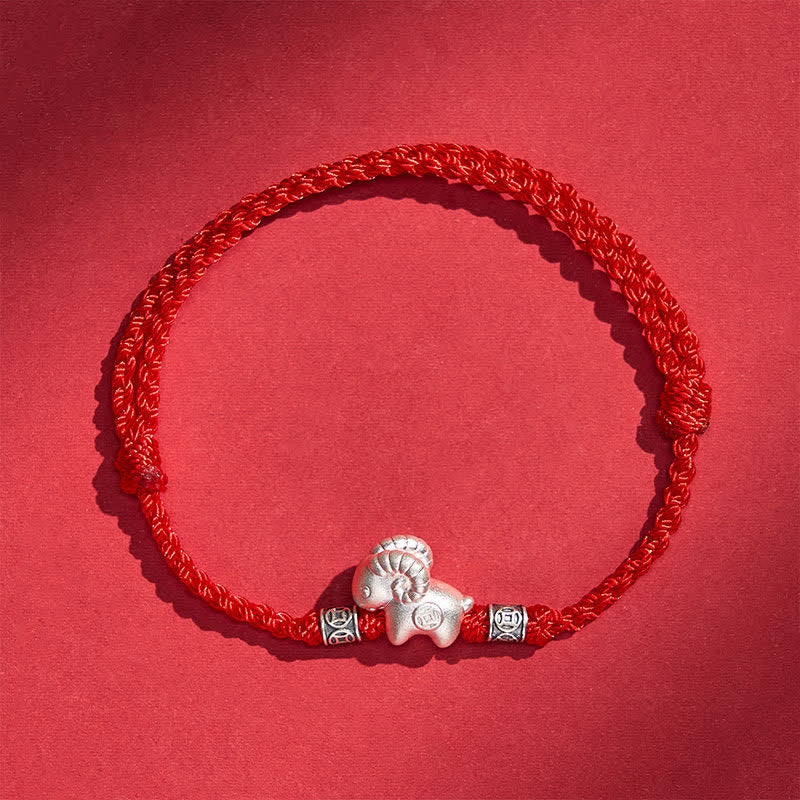Buddha Stones Jahr des Schafes 999 Sterling Silber Armband mit Schafmotiv - image 1