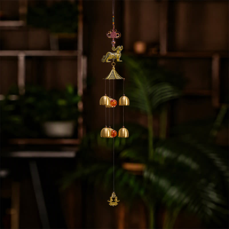 Buddha Stones Kupferner Pi Xiu Wohlstandsturm Sechs Glocken Wohlstands-Windspiel - image 9