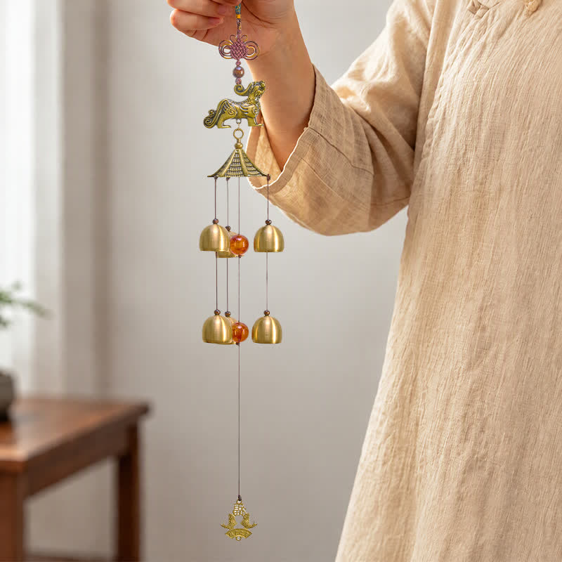 Buddha Stones Kupferner Pi Xiu Wohlstandsturm Sechs Glocken Wohlstands-Windspiel - image 2