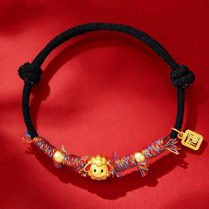 Buddha Stones Handgewebtes rotes Armband mit Ziegenanhänger und Fu-Figur (Gottheit) als Segenssymbol - Schwarz - image 1