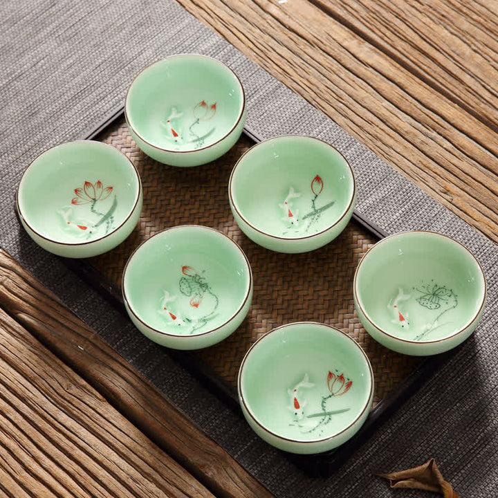 Buddha Stones Handbemalte Koi-Fisch-Lotus-Keramik-Teetasse für Wohlstand - image 9