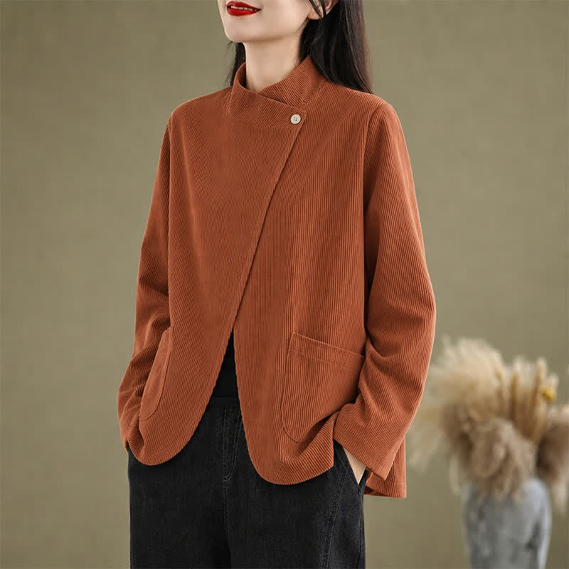 Buddha Stones Lässige Damenbluse mit Stehkragen, asymmetrischem Vorderteil und Taschen für Herbst und Winter - Sienna - US12, UK/AU16, EU44 (3XL) - image 0