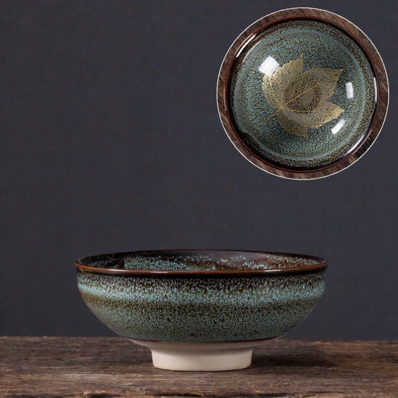 Buddha Stones Dunkel gesprenkelte Keramik-Teetasse mit Ahornblattmuster - Blaues Ahornblatt - image 8