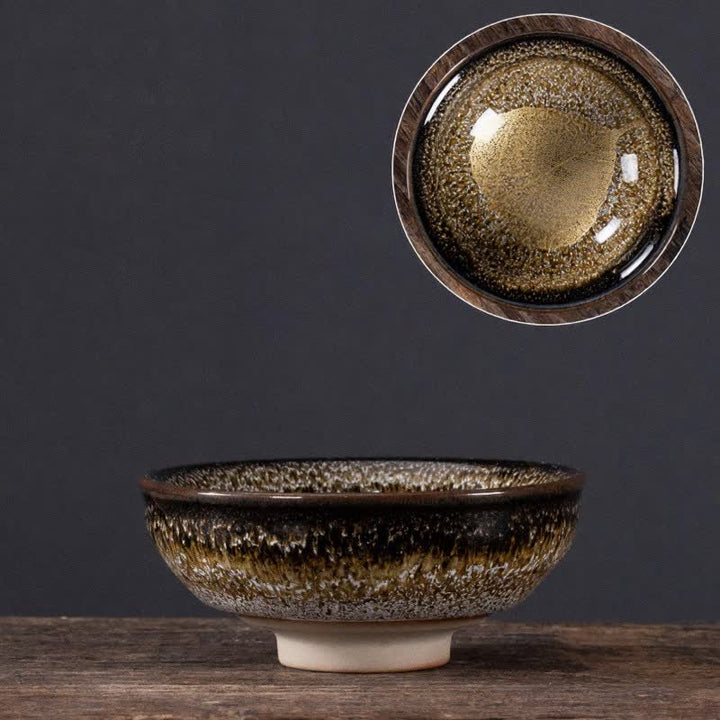 Buddha Stones Dunkel gesprenkelte Keramik-Teetasse mit Ahornblattmuster - Gelbes Blatt - image 4