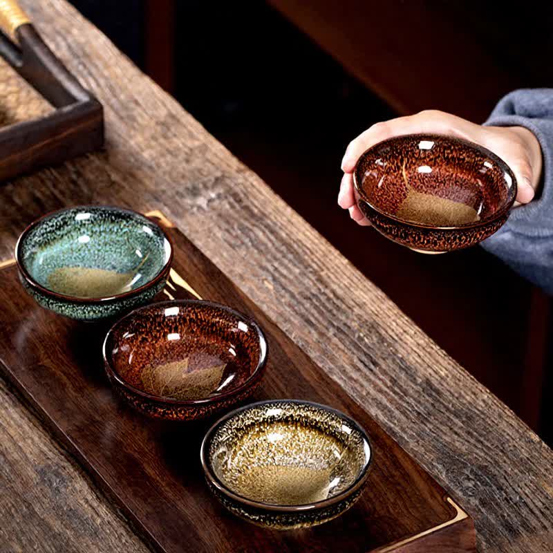 Buddha Stones Dunkel gesprenkelte Keramik-Teetasse mit Ahornblattmuster - image 12