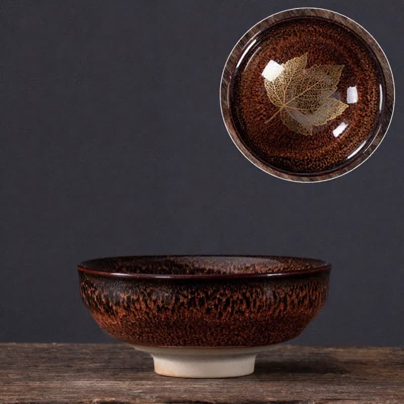 Buddha Stones Dunkel gesprenkelte Keramik-Teetasse mit Ahornblattmuster - Rotes Ahornblatt - image 9