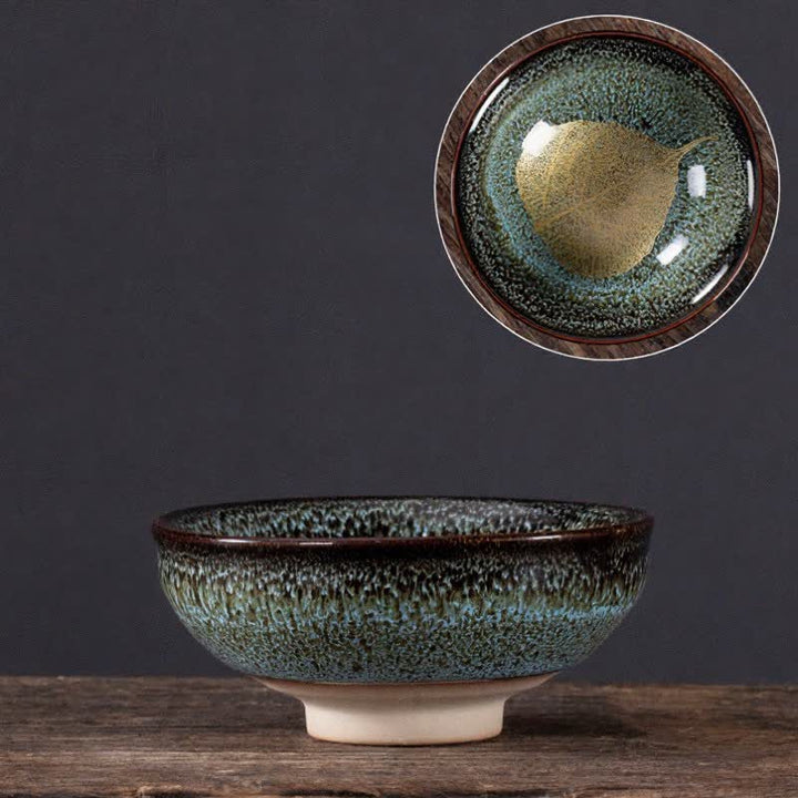 Buddha Stones Dunkel gesprenkelte Keramik-Teetasse mit Ahornblattmuster - Blaues Blatt - image 5
