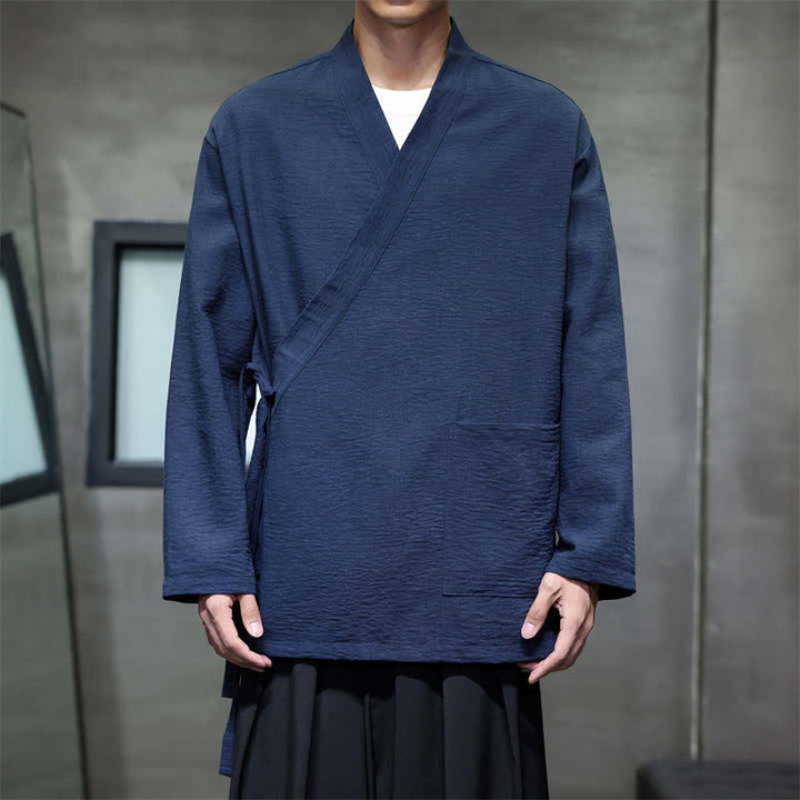 Buddha Stones Minimalistischer Kimono für Herren im Spring Tang Style mit Kordelzug und Tasche - Mitternachtsblau - US/ UK/AU48, EU58 (4XL) - image 6