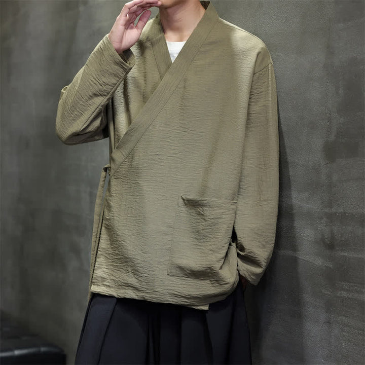 Buddha Stones Minimalistischer Kimono für Herren im Spring Tang Style mit Kordelzug und Tasche - Dunkelkhaki - US/ UK/AU48, EU58 (4XL) - image 0