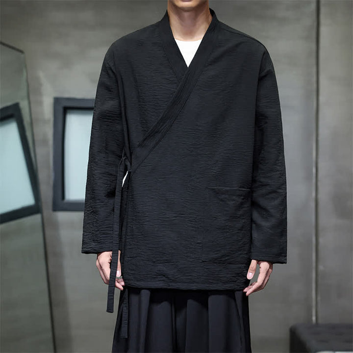 Buddha Stones Minimalistischer Kimono für Herren im Spring Tang Style mit Kordelzug und Tasche - Schwarz - US/ UK/AU48, EU58 (4XL) - image 16
