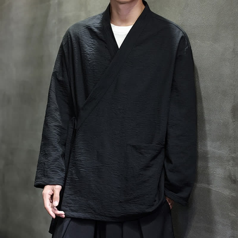 Buddha Stones Minimalistischer Kimono für Herren im Spring Tang Style mit Kordelzug und Tasche - image 19