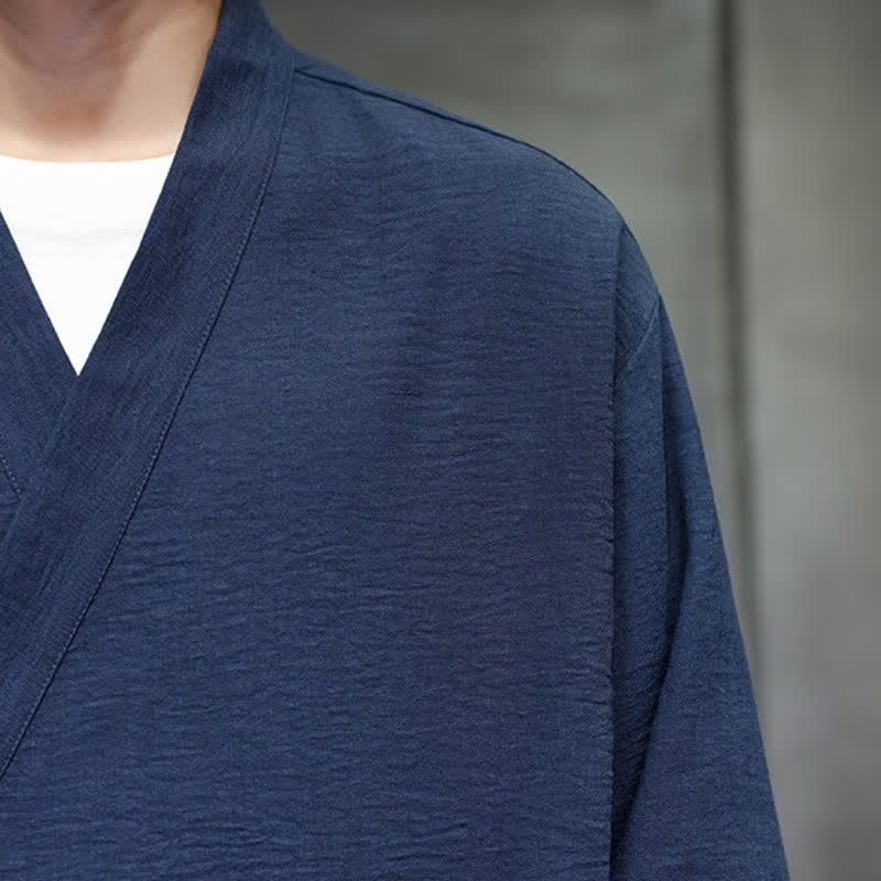 Buddha Stones Minimalistischer Kimono für Herren im Spring Tang Style mit Kordelzug und Tasche - image 13
