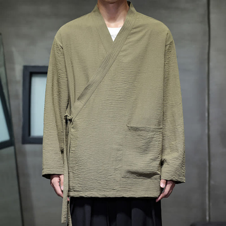 Buddha Stones Minimalistischer Kimono für Herren im Spring Tang Style mit Kordelzug und Tasche - image 2