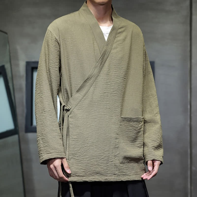 Buddha Stones Minimalistischer Kimono für Herren im Spring Tang Style mit Kordelzug und Tasche - image 1