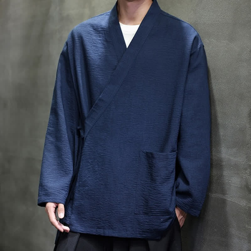 Buddha Stones Minimalistischer Kimono für Herren im Spring Tang Style mit Kordelzug und Tasche - image 11