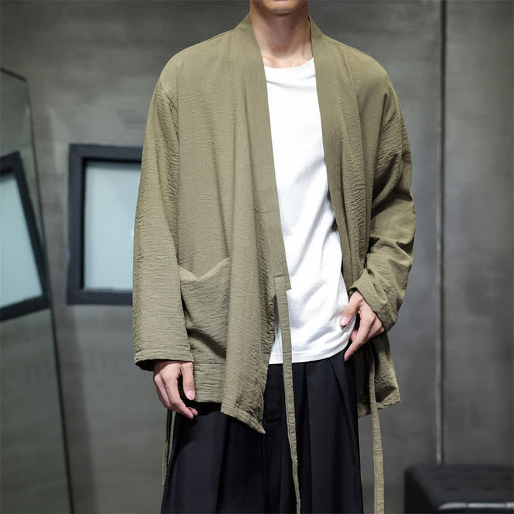 Buddha Stones Minimalistischer Kimono für Herren im Spring Tang Style mit Kordelzug und Tasche - image 3