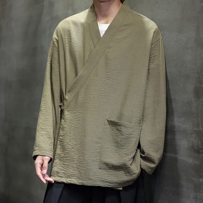Buddha Stones Minimalistischer Kimono für Herren im Spring Tang Style mit Kordelzug und Tasche - image 5