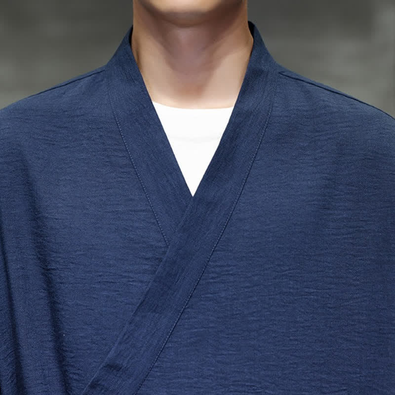 Buddha Stones Minimalistischer Kimono für Herren im Spring Tang Style mit Kordelzug und Tasche - image 12