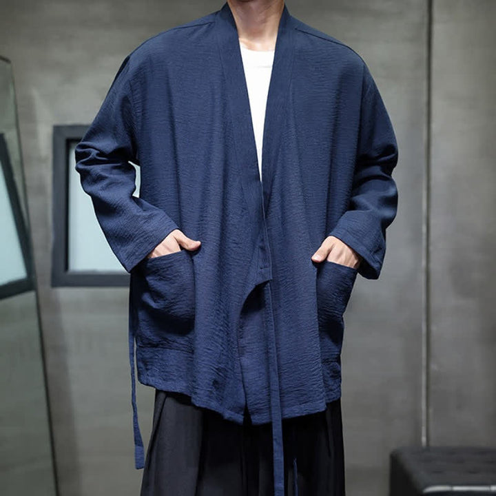 Buddha Stones Minimalistischer Kimono für Herren im Spring Tang Style mit Kordelzug und Tasche - image 9