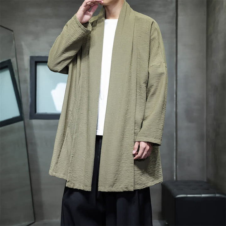 Buddha Stones Klassischer, minimalistischer Kimono für Herren mit Tasche - Dunkelkhaki - US/ UK/AU46, EU56 (3XL) - image 0