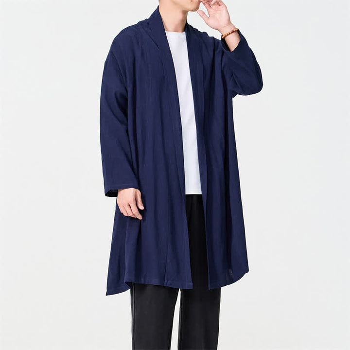Buddha Stones Minimalistischer Retro-Kimono im Tang-Stil für Herren – einfarbig - Mitternachtsblau - US/ UK/AU48, EU58 (5XL) - image 0