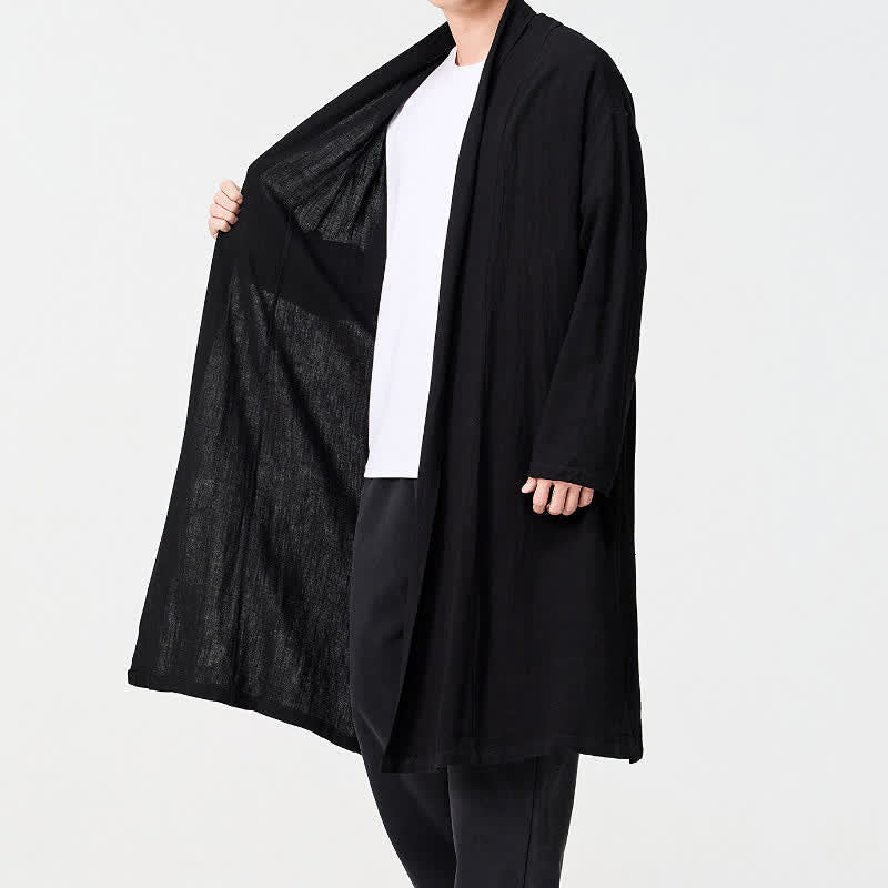 Buddha Stones Minimalistischer Retro-Kimono im Tang-Stil für Herren – einfarbig - image 15