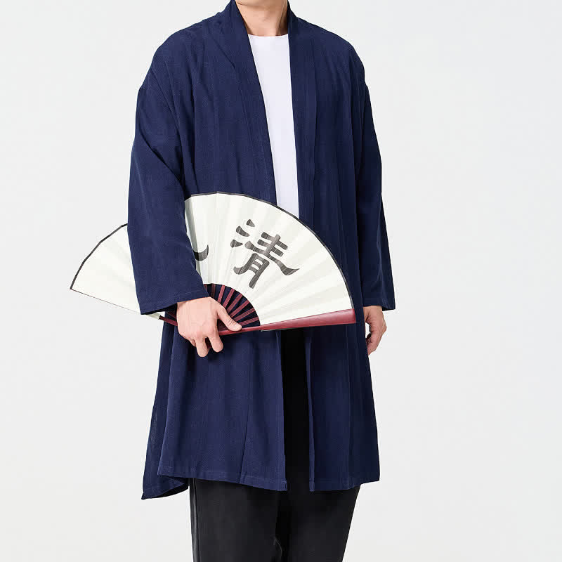 Buddha Stones Minimalistischer Retro-Kimono im Tang-Stil für Herren – einfarbig - image 2