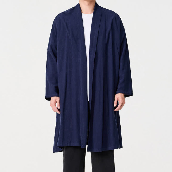 Buddha Stones Minimalistischer Retro-Kimono im Tang-Stil für Herren – einfarbig - image 1