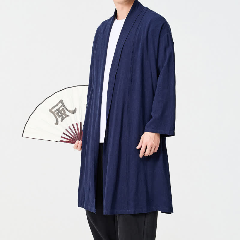 Buddha Stones Minimalistischer Retro-Kimono im Tang-Stil für Herren – einfarbig - image 5