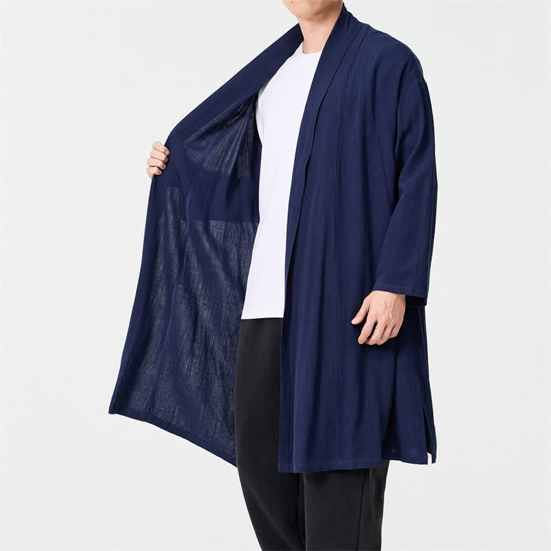 Buddha Stones Minimalistischer Retro-Kimono im Tang-Stil für Herren – einfarbig - image 3