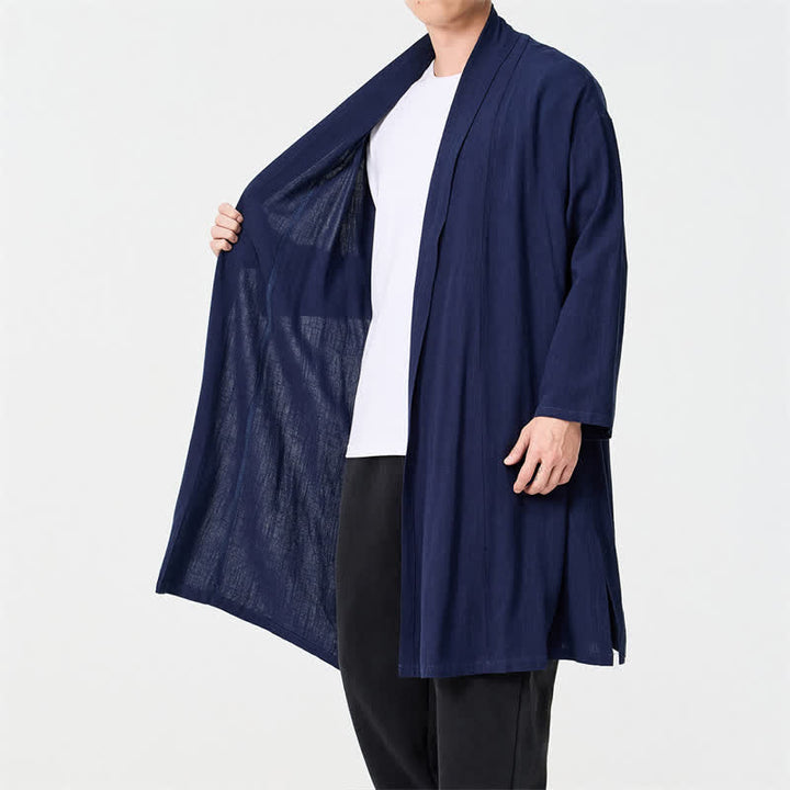 Buddha Stones Minimalistischer Retro-Kimono im Tang-Stil für Herren – einfarbig - image 3