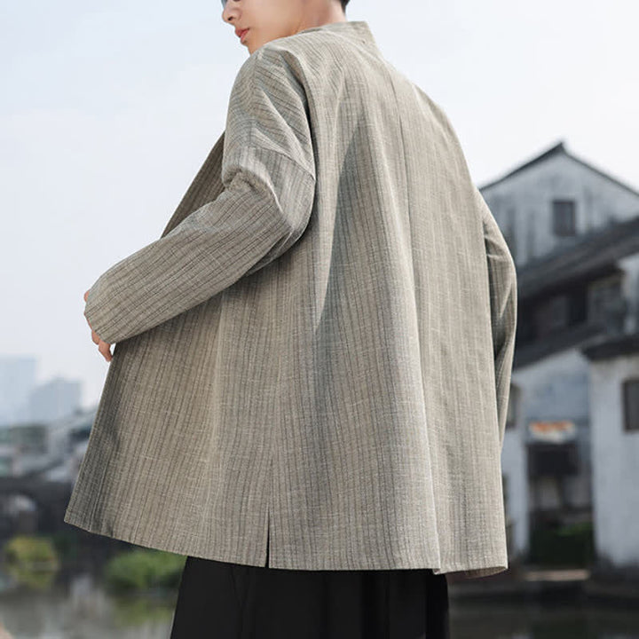 Buddha Stones Minimalistischer Kimono im Spring Tang Style mit einem Froschknopf, einfarbig, für Herren - image 4