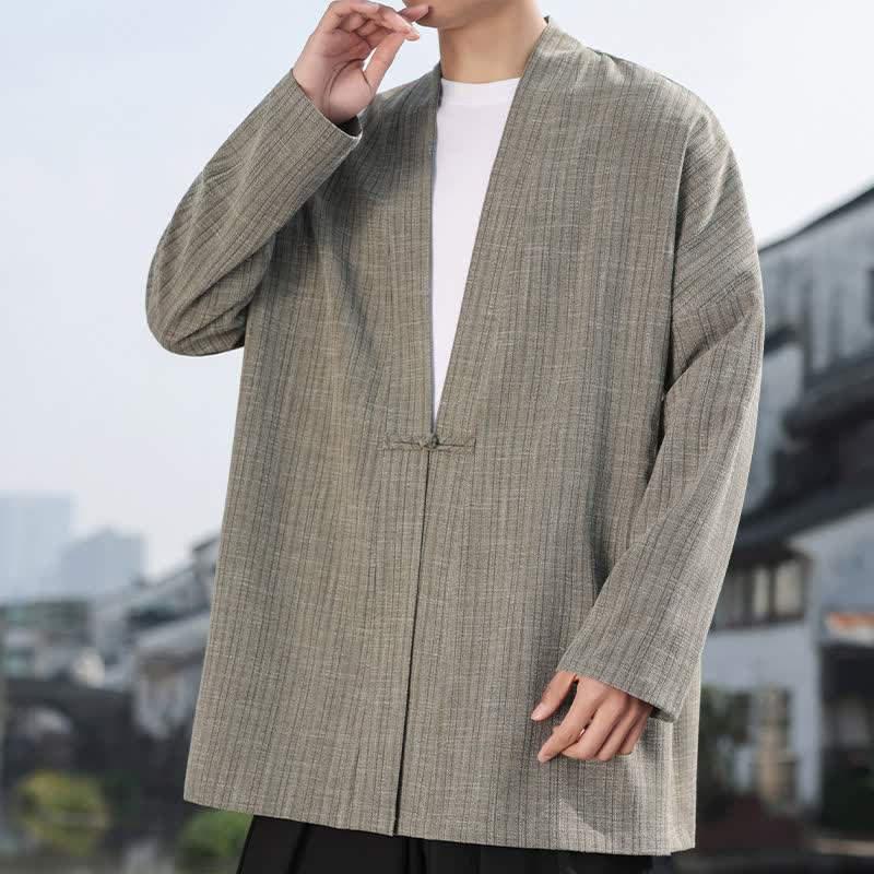 Buddha Stones Minimalistischer Kimono im Spring Tang Style mit einem Froschknopf, einfarbig, für Herren - image 6