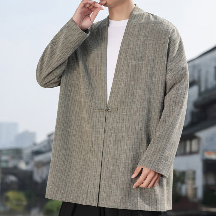 Buddha Stones Minimalistischer Kimono im Spring Tang Style mit einem Froschknopf, einfarbig, für Herren - image 6