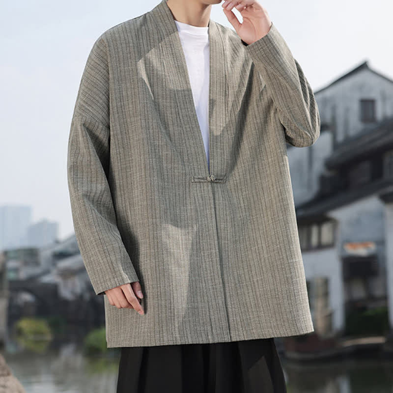 Buddha Stones Minimalistischer Kimono im Spring Tang Style mit einem Froschknopf, einfarbig, für Herren - image 5