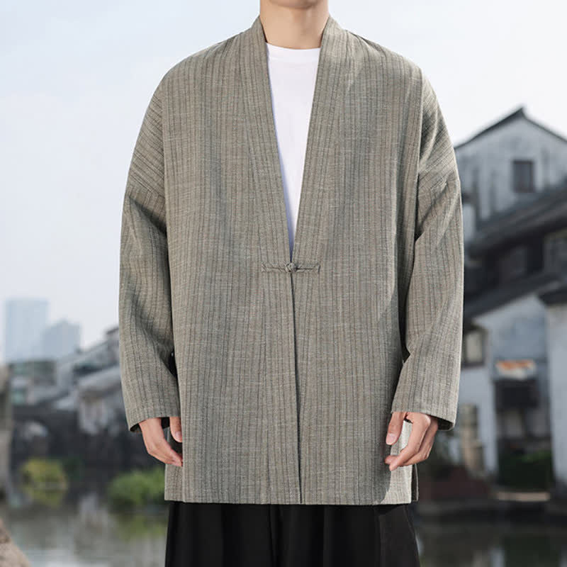 Buddha Stones Minimalistischer Kimono im Spring Tang Style mit einem Froschknopf, einfarbig, für Herren - image 1
