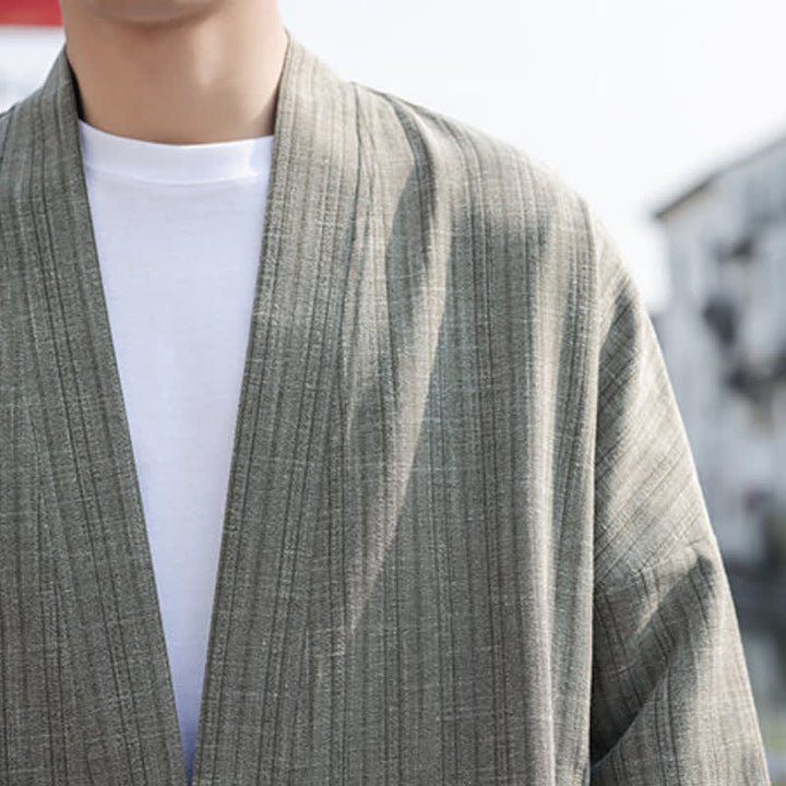 Buddha Stones Minimalistischer Kimono im Spring Tang Style mit einem Froschknopf, einfarbig, für Herren - image 9