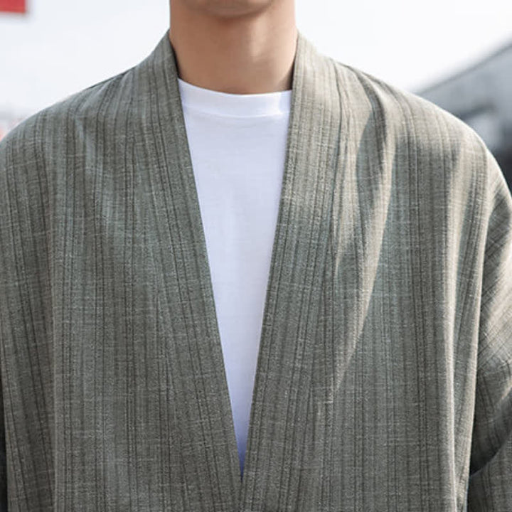 Buddha Stones Minimalistischer Kimono im Spring Tang Style mit einem Froschknopf, einfarbig, für Herren - image 8