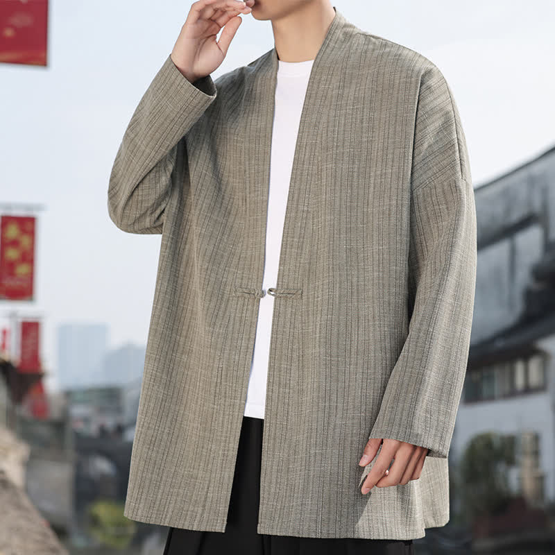 Buddha Stones Minimalistischer Kimono im Spring Tang Style mit einem Froschknopf, einfarbig, für Herren - image 3