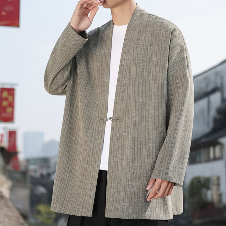 Buddha Stones Minimalistischer Kimono im Spring Tang Style mit einem Froschknopf, einfarbig, für Herren - image 3