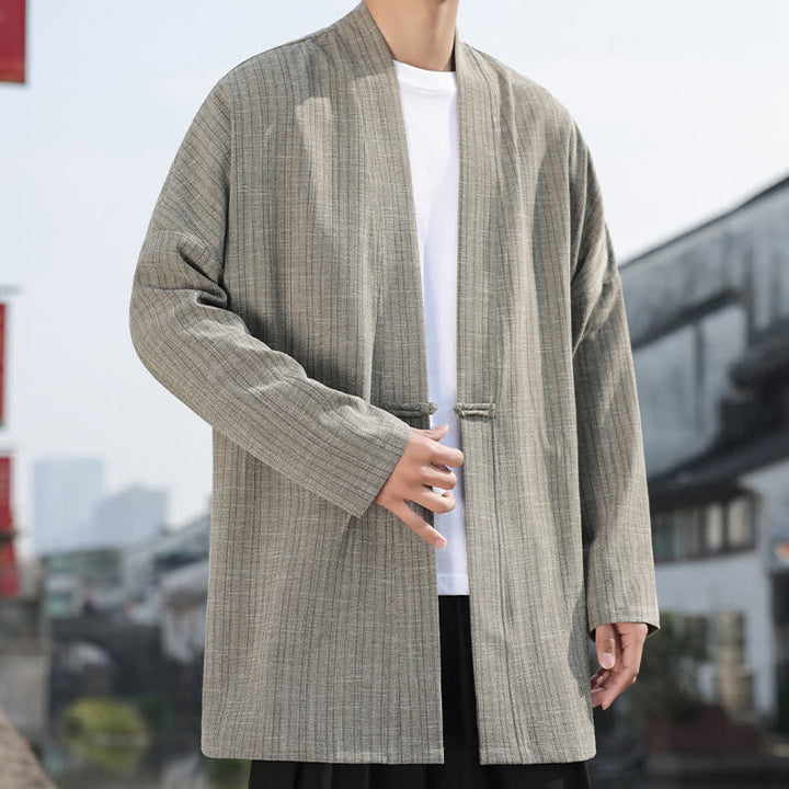 Buddha Stones Minimalistischer Kimono im Spring Tang Style mit einem Froschknopf, einfarbig, für Herren - image 7