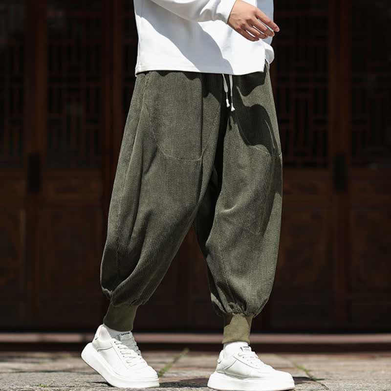 Buddha Stones Herbst/Winter Vintage Casual Uni Cropped Cord Herren Haremshose mit Taschen - image 1