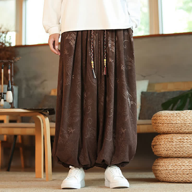 Buddha Stones Frühling/Herbst Retro Casual Cordhose mit Drachenmuster, Kordelzug, Knöchelhohe Herren-Haremshose mit Taschen - image 1