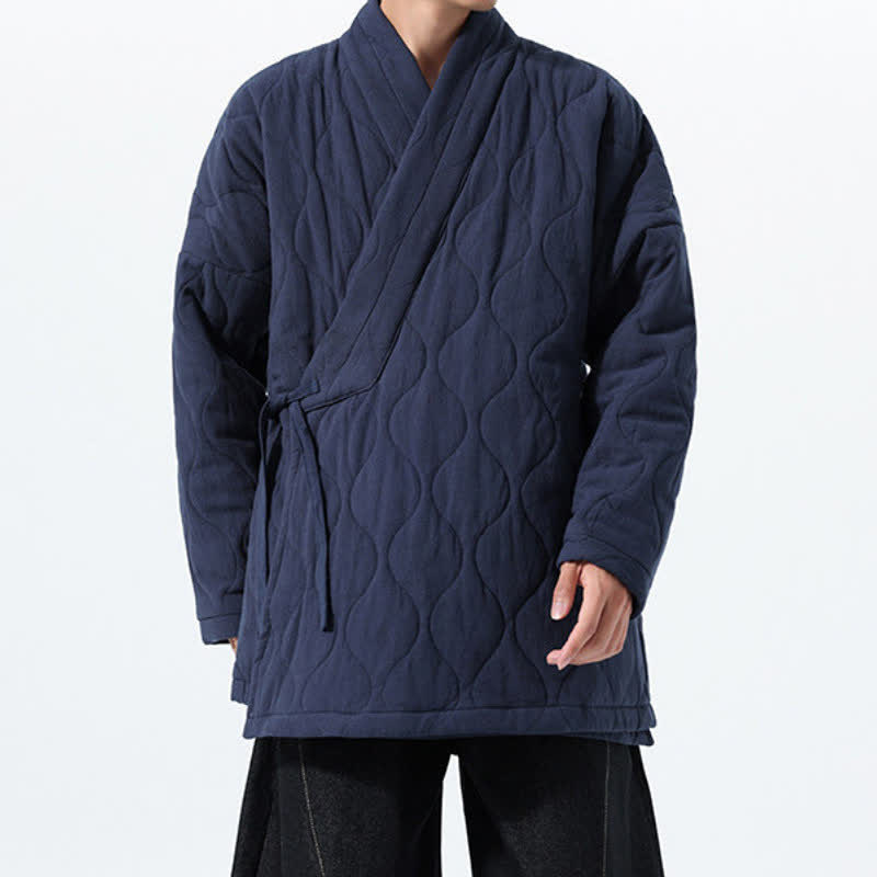 Buddha Stones Herbst/Winter Minimalistischer Kimono im Tang-Stil mit Wickeloptik, Kordelzug, dicker Polsterung, Taschen - image 1