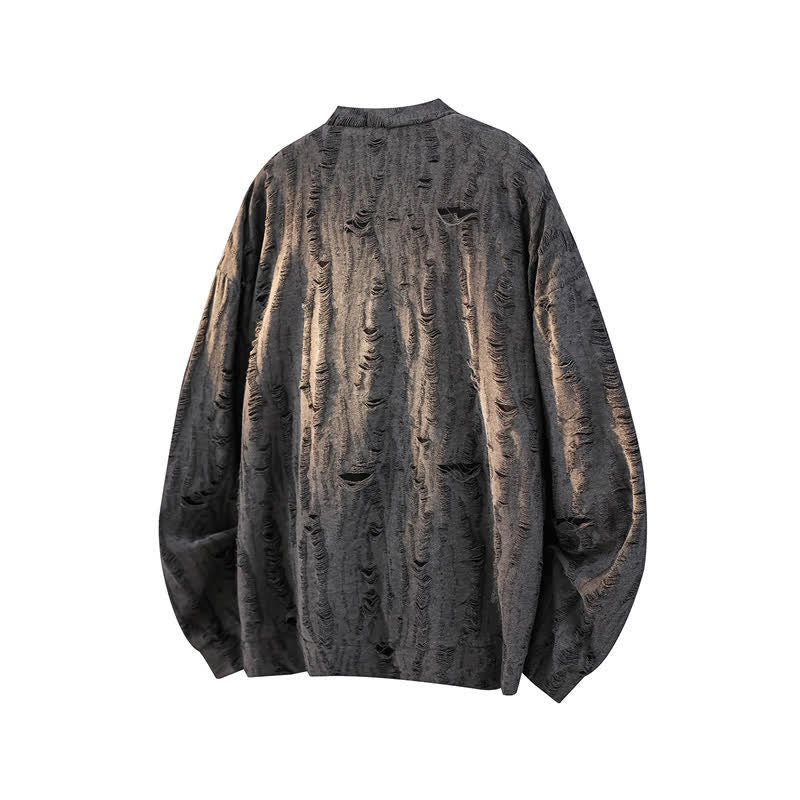 Buddha Stones Lässiges Herren-Langarmshirt im Vintage-Stil mit Lochmuster und V-Ausschnitt für den Herbst - image 1