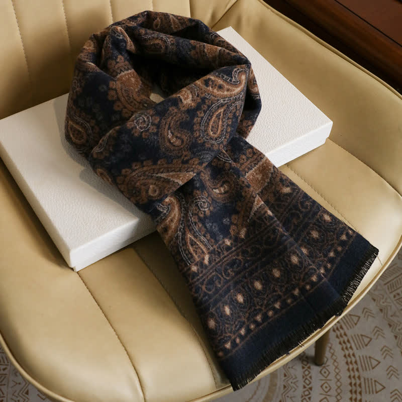 Buddha Stones Herbst/Winter Vintage Paisley Quasten Kuscheliger Herrenschal - Schwarzbraun, ca. 180 × 30 cm - image 0