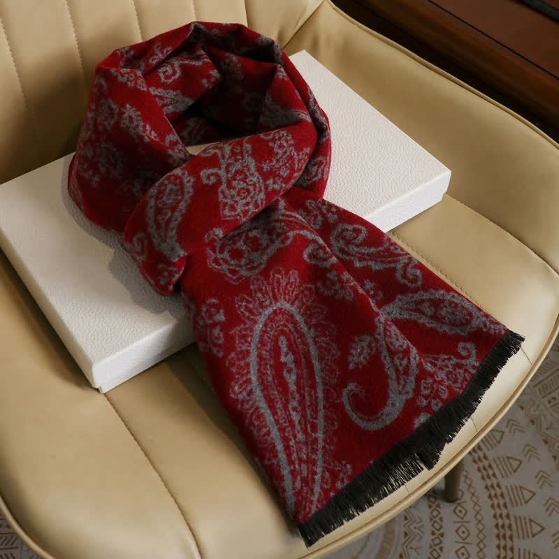 Buddha Stones Herbst/Winter Vintage Paisley Quasten Kuscheliger Herrenschal - Weinrot, ca. 180 × 30 cm - image 4