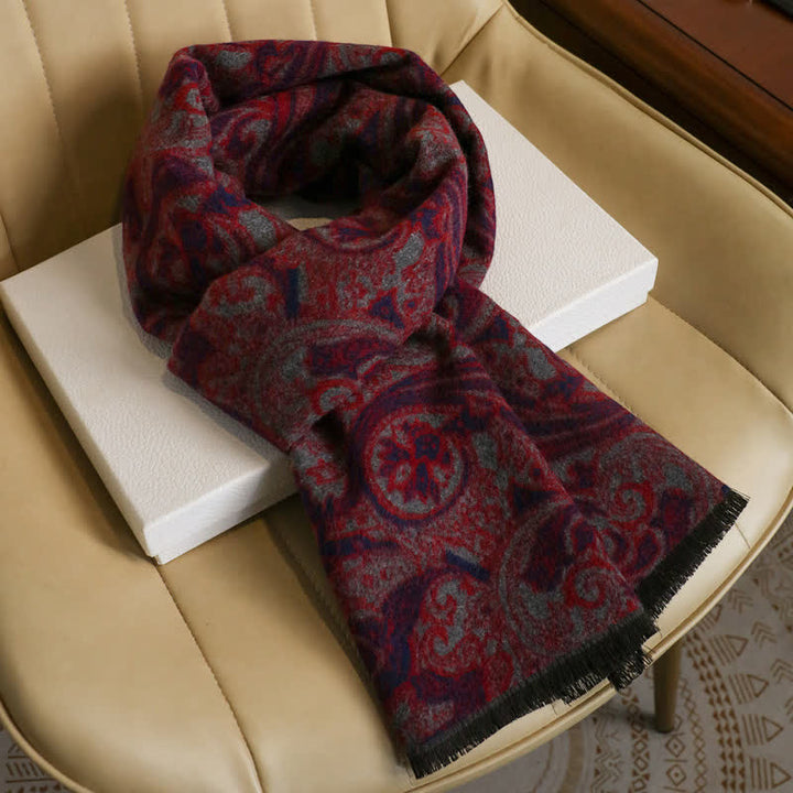 Buddha Stones Herbst/Winter Vintage Paisley Quasten Kuscheliger Herrenschal - Rot Blau Ca. 180 × 30 cm - image 6