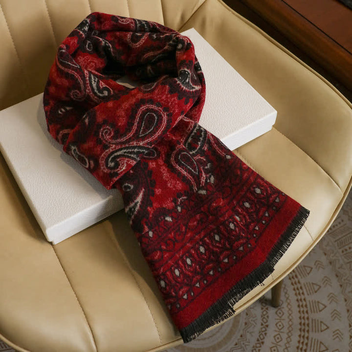 Buddha Stones Herbst/Winter Vintage Paisley Quasten Kuscheliger Herrenschal - Rot Schwarz Ca. 180 × 30 cm - image 8